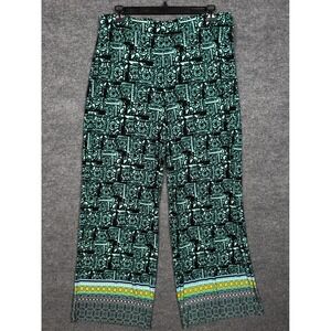 Cato Plus Sz 18/20W Wide Leg Pants Green Palazzo Pull On Stretch Vacation Office
